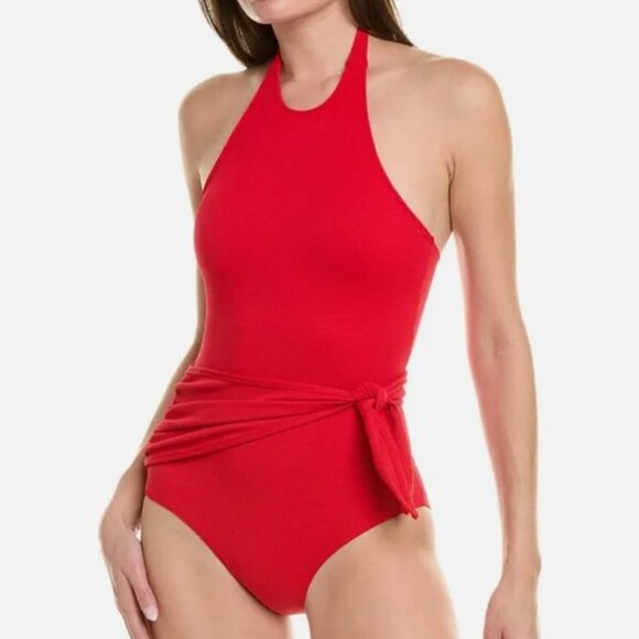Hermoza Genevieve Halterneck Swimsuit One Piece Red 8 Large Bust Belt Bra - Picture 2 of 8